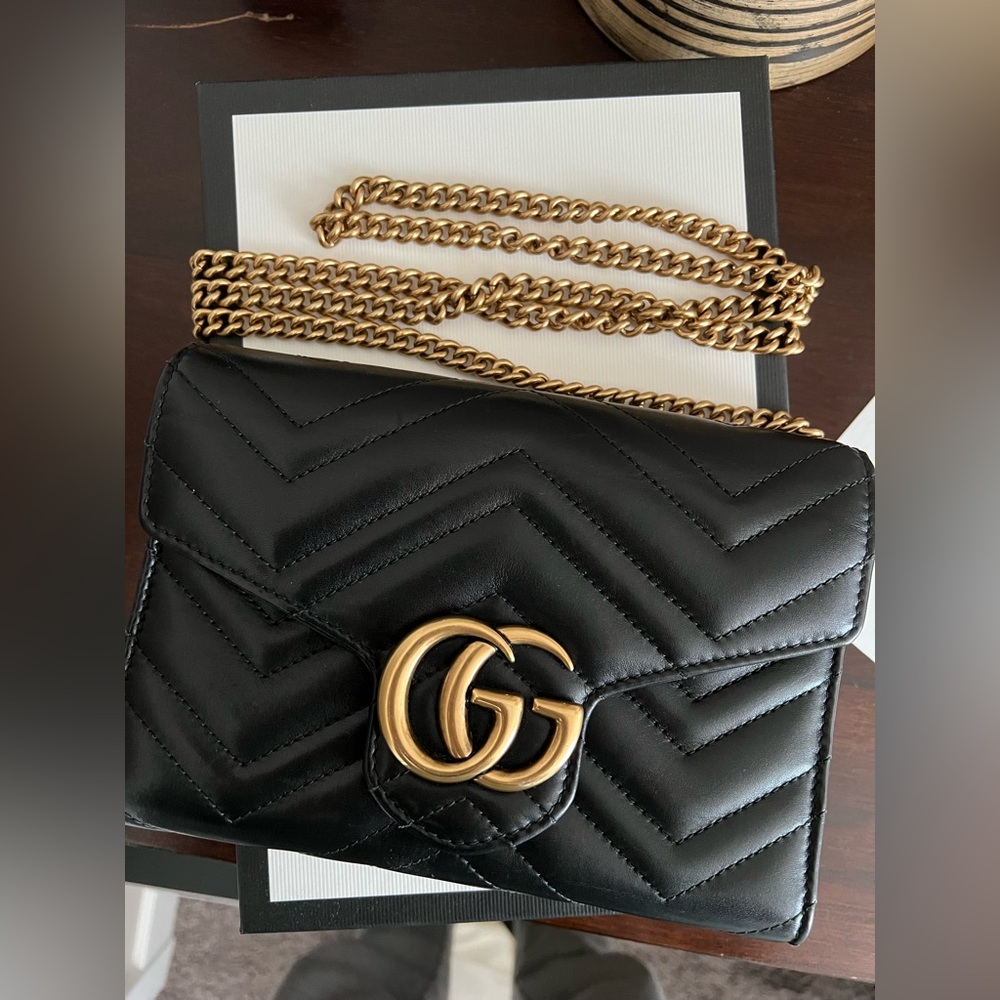 Gucci Marmont Wallet on Chain Black Gold